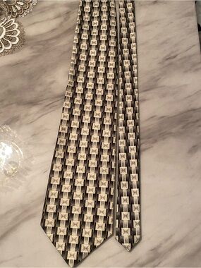 Pierre Balmain Black, Gray and Gold Geometric Silk Tie